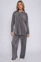 WOMENS CORDUROY BUTTON UP CO-ORD GREY